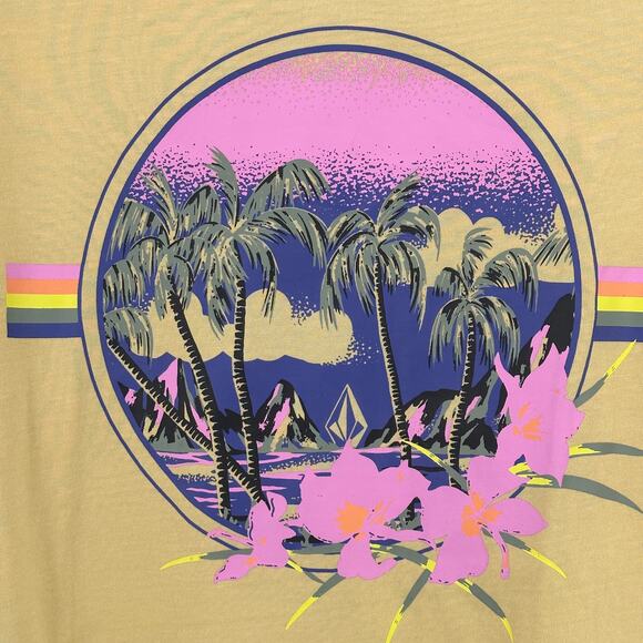 Volcom Lock It Up Retro Hawaiian Print T-Shirt Size XS Gold Yellow - Picture 2 of 6